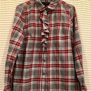 Banana Republic Flannel Plaid Shirt with Ruffle M